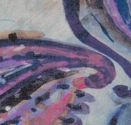 Šifon jemný paisley motiv bordura modrofialový