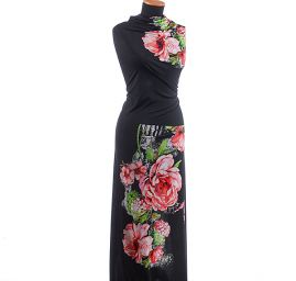 Úplet kupón digitální tisk velké květy červený/černý