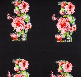 Úplet kupón digitální tisk velké květy červený/černý