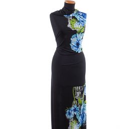 Úplet digitální tisk velké květy modrá/černá