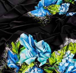 Úplet digitální tisk velké květy modrá/černá