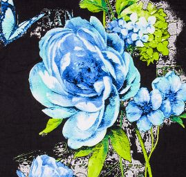 Úplet digitální tisk velké květy modrá/černá