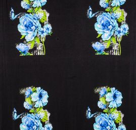 Úplet digitální tisk velké květy modrá/černá