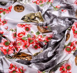 Letní úplet digitální tisk motiv mince koloseum květy