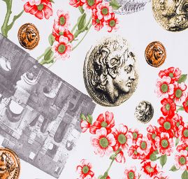 Letní úplet digitální tisk motiv mince koloseum květy