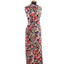 Viskozový úplet květinový motiv černý podklad