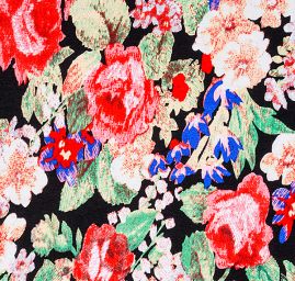 Viskozový úplet květinový motiv černý podklad