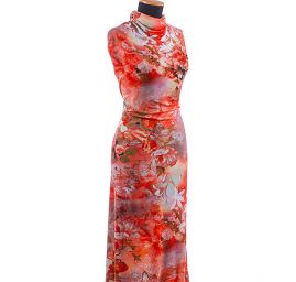 Viskozový úplet květinový motiv červený