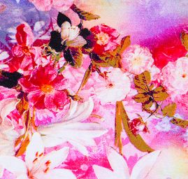 Viskozový úplet květinový motiv růžový