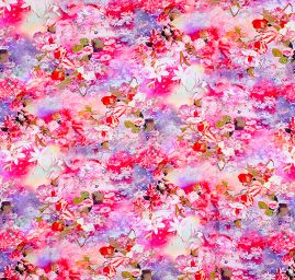 Viskozový úplet květinový motiv růžový