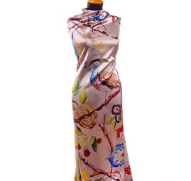 Satén nepružný vzor páv