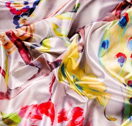 Satén nepružný vzor páv