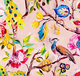 Satén nepružný vzor páv