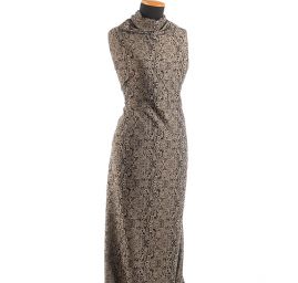 Žakárová pružná látka romantický vzor béžová/hnědá