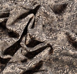 Žakárová pružná látka romantický vzor béžová/hnědá