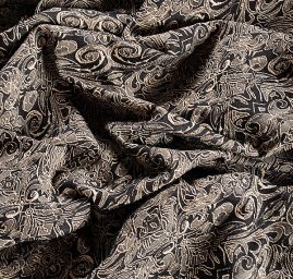 Žakárová pružná látka romantický vzor béžová/hnědá