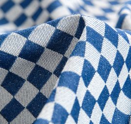 Žakárová pružná látka vzor kostky modrá