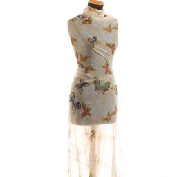 Jemný šifon vzor motýlci žlutá/smetanová