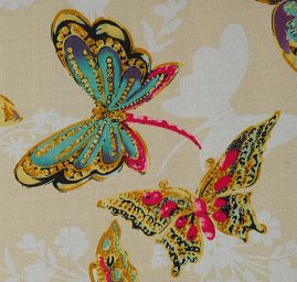 Jemný šifon vzor motýlci žlutá/smetanová