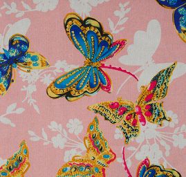 Jemný šifon vzor motýlci růžová/smetanová