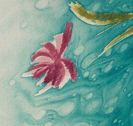 Jemný šifon bordura akvarel květy tyrkysový