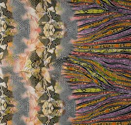 Šifon jemný zvířecí motiv fialovožlutý