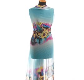 Jemný šifon vzor rozpité květy blankytně modrý