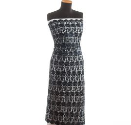 Krajka výšivka na tylu růže tm.modrá