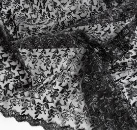 Krajka výšivka na tylu drobný květinový motiv černá