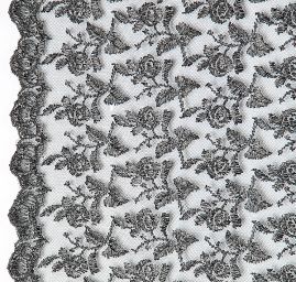 Krajka výšivka na tylu drobný květinový motiv černá