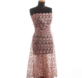 Krajka výšivka na tylu velký květ starorůžová