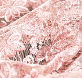 Krajka výšivka na tylu velký květ starorůžová
