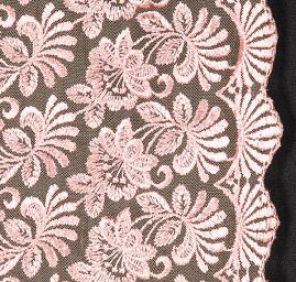 Krajka výšivka na tylu velký květ starorůžová