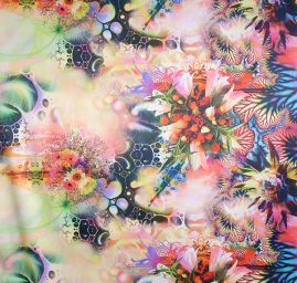 Satén motiv korálů a růží v zářivých barvách