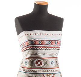 Dekorační látka s květinovým ornamentem a pruhy