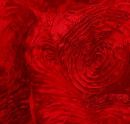 Efektní látka stužkové růže na tylu červené