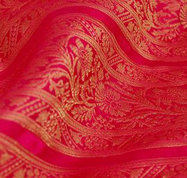 Vyšívaná taftová metráž fuchsie zlaté pruhy