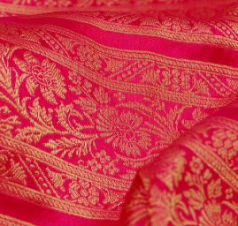 Vyšívaná taftová metráž fuchsie zlaté pruhy