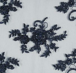 Krajka na tylu modrá výšivka korálky