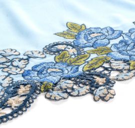 Bavlněná letní látka s výšivkou modrá/modrá