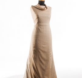 Viskozová šatová látka krajkový vzor béžová