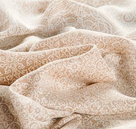 Viskozová šatová látka krajkový vzor béžová