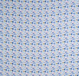 Viskozová šatová látka květy louka modrožlutá