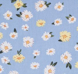 Viskozová šatová látka květy žlutobílé na modré