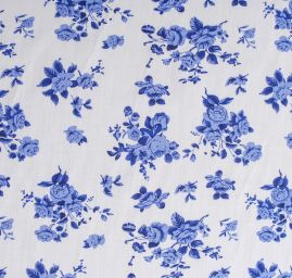 Viskozová šatová látka folklórní květy v modrobílé