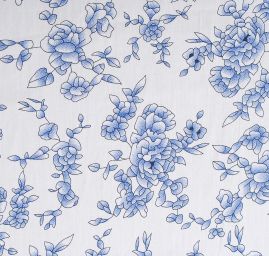 Viskozová šatová látka květy v modrobílé