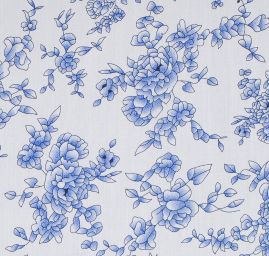 Viskozová šatová látka květy v modrobílé