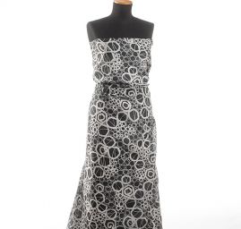 Organza tisk geometrický vzor černá/slonová kost