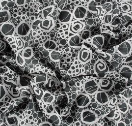 Organza tisk geometrický vzor černá/slonová kost