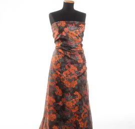 Organza tisk květin hnědá